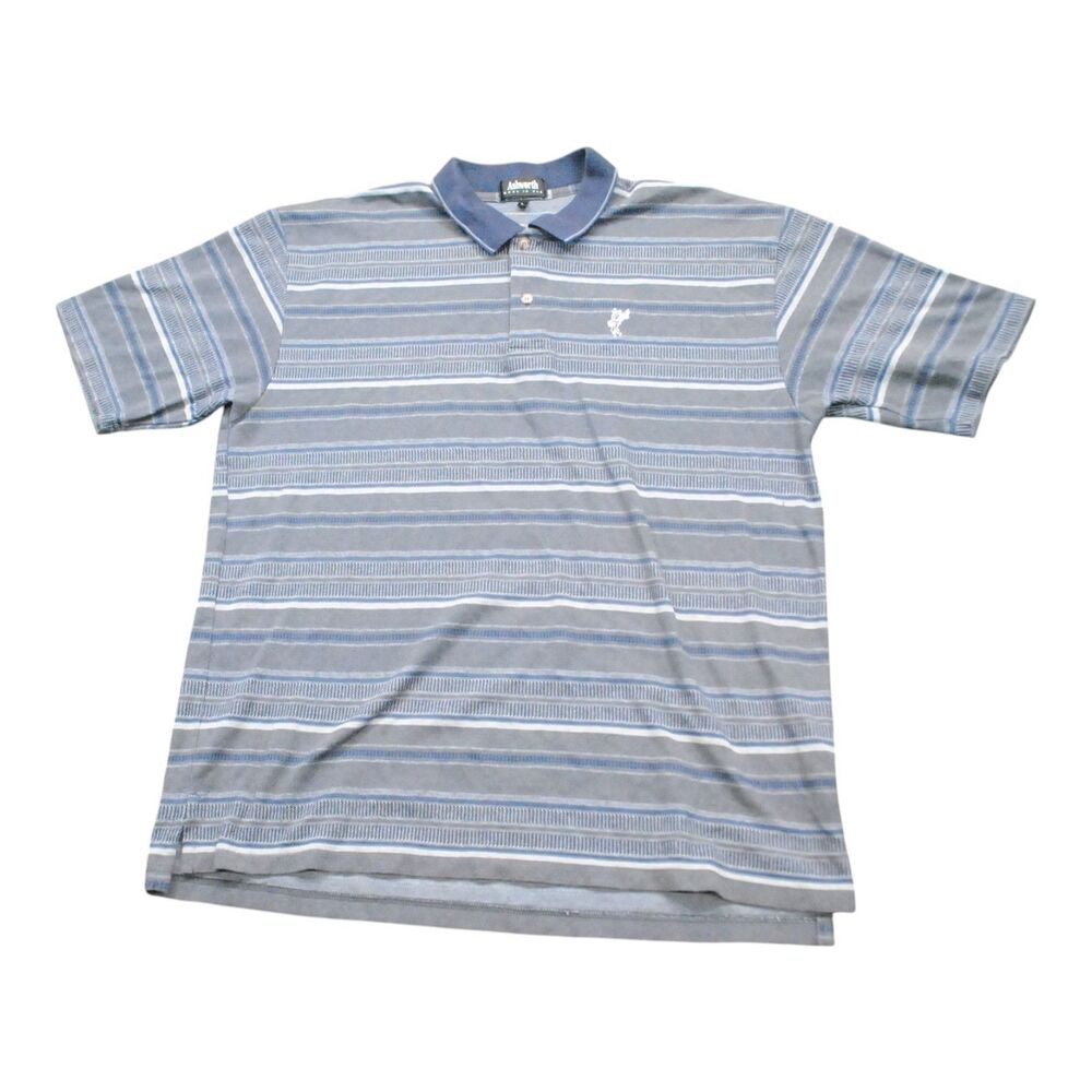 Ashworth Polo Shirt Mens L Gray Stripes Golf 100% Cotton Made in USA